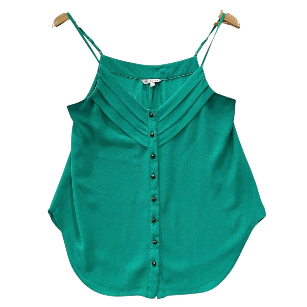 Naked Zebra Women's M Turquoise Camisole Pleated Button Front Flowy Boho Tank